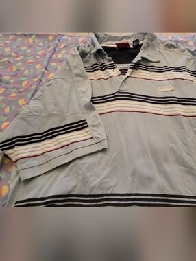 Mens 3XL Akademiks Light Blue Striped Polo Shirt
